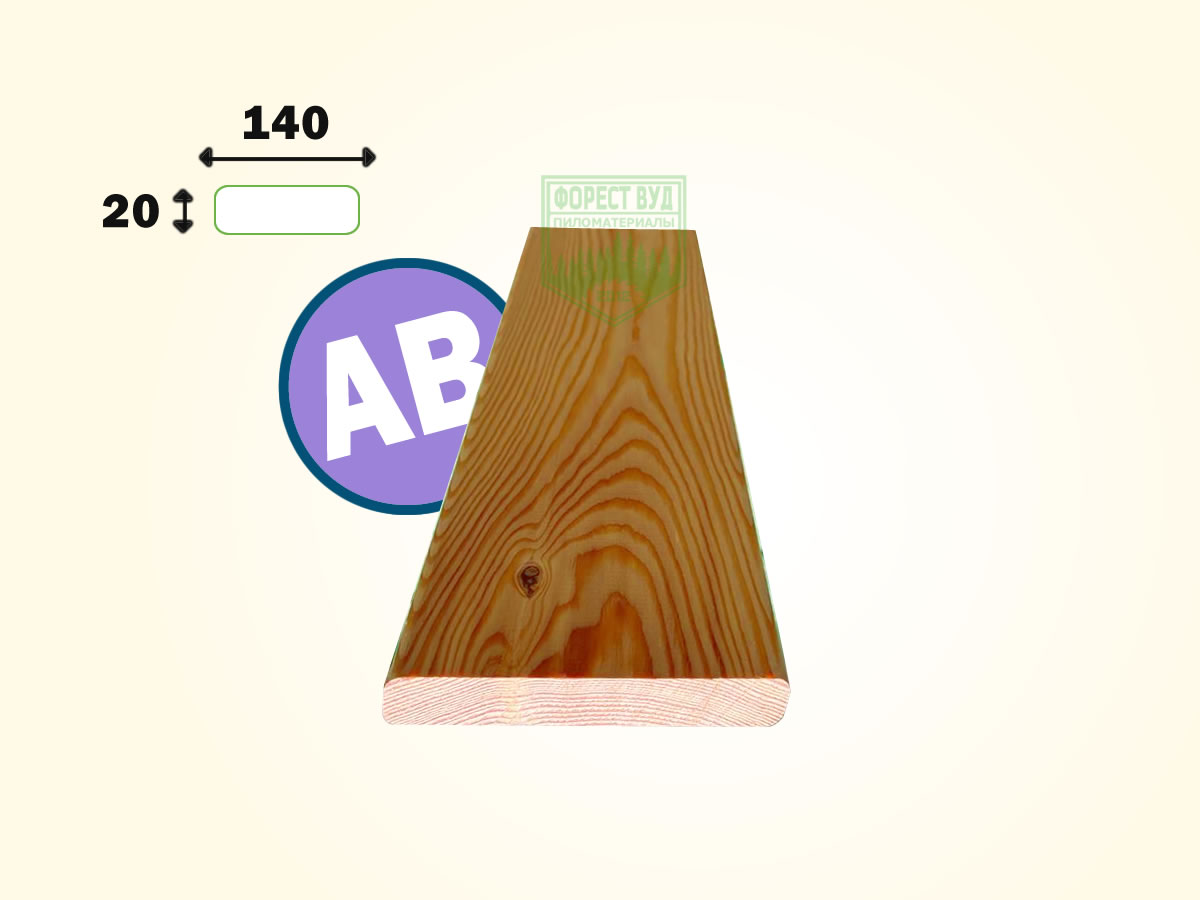 Планкен из лиственницы прямой класс АB 20x140 мм