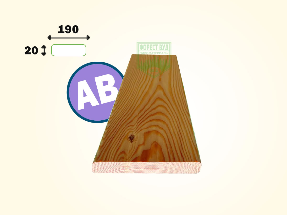 Планкен из лиственницы прямой класс АB 20x190 мм